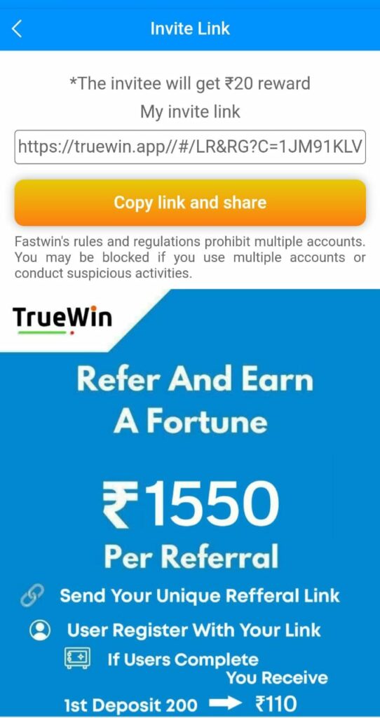 Truewin App Refer And Earn